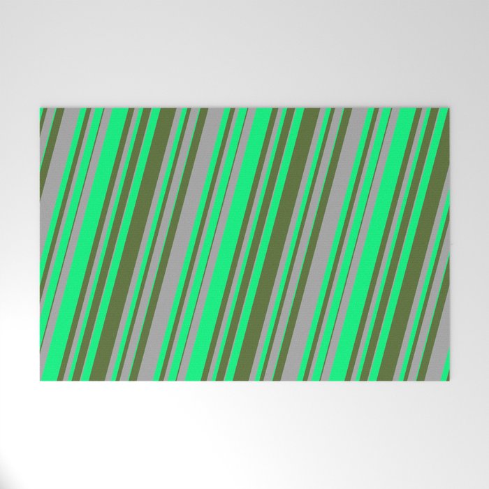 Dark Grey, Green & Dark Olive Green Colored Lines/Stripes Pattern Welcome Mat