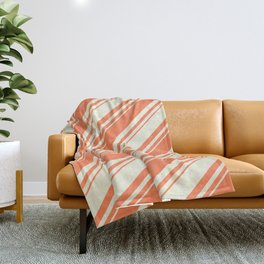 [ Thumbnail: Coral and Beige Colored Lined/Striped Pattern Throw Blanket ]