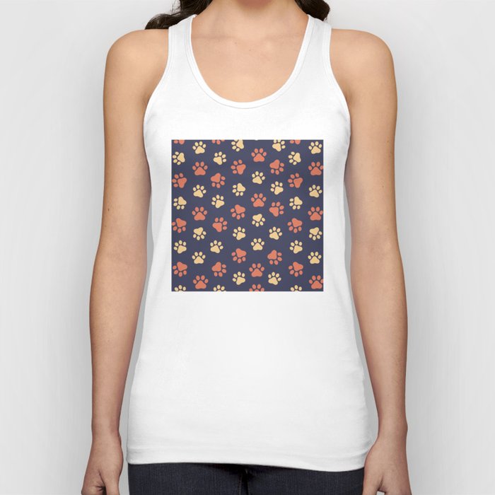 Cute Dog & Cat Paws On Blue Background Print Pattern Tank Top
