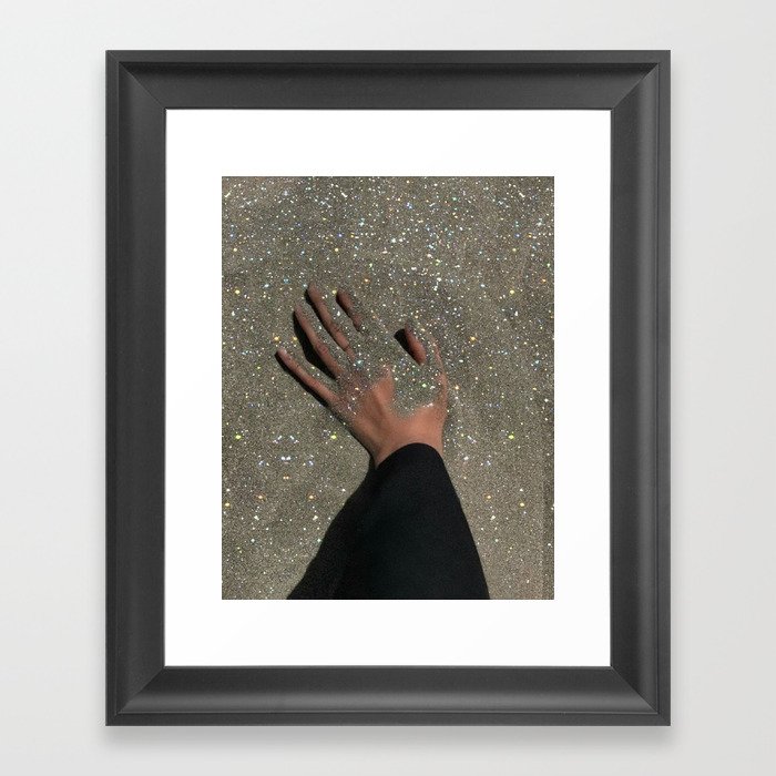 TOUCHING THE GOLDEN SAND | beach | summer | collage | glitter | warm | sunshine | summer | hand  Framed Art Print