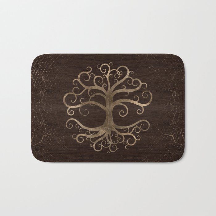 Tree of life Gold on Wooden Texture Bath Mat
