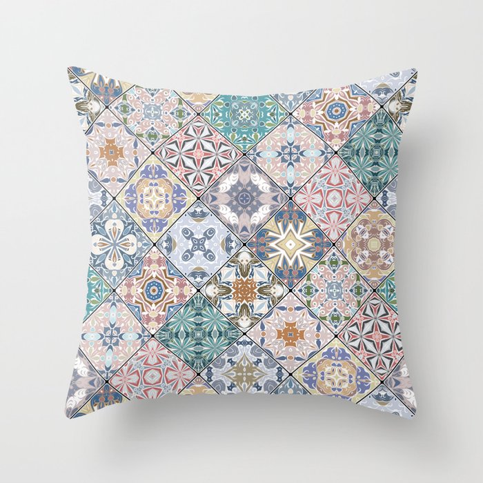 Mediterranean Decorative Tile Print XVI Throw Pillow