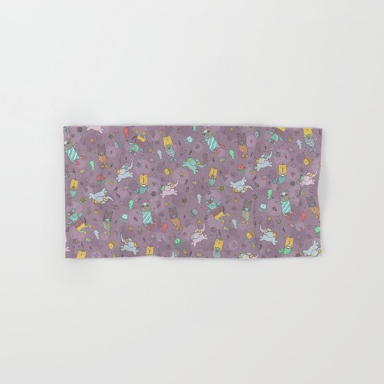 Cat mermaids under the sea. Funny elephant and unicorn kitty. Hand & Bath Towel