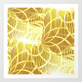 "Radiant Bloom" - Bright Yellow Flower Abstract Spiral Pattern Digital Painting Original Artwork  Art Print