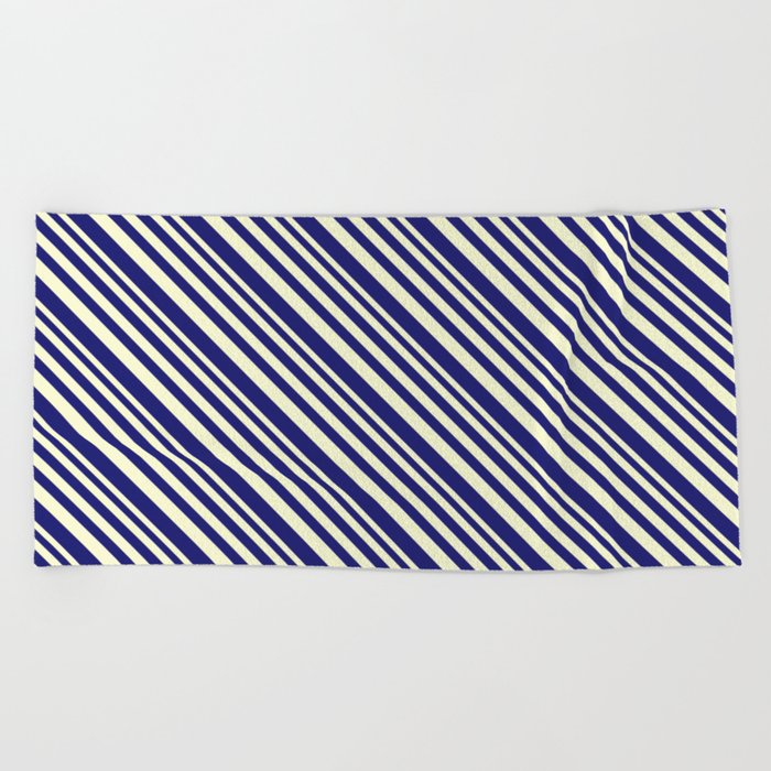 Light Yellow & Midnight Blue Colored Lined/Striped Pattern Beach Towel