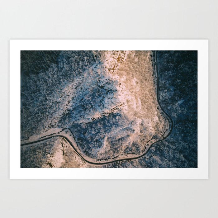 Glimpse from above, trees aerial winter Art Print