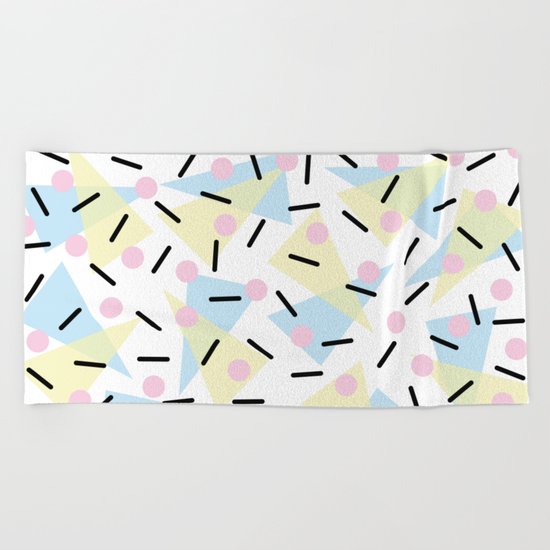 Funky Memphis Confetti Party Pattern Blue Pink Yellow Beach Towel