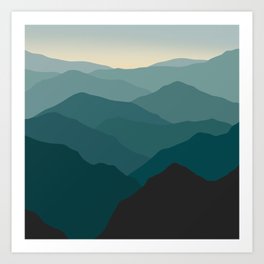 Teal Wanderlust Landscape Foggy Mountains Art Print