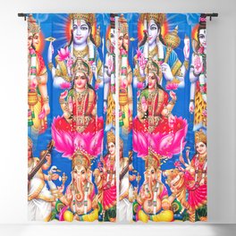 Lakshmi showering money with Ganesha, Saraswati, Shiva, Vishnu, and Durga  Blackout Curtain