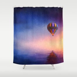 Baloon at sunset on the sea Shower Curtain