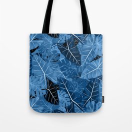 Classic Blue Tropical Leaves Tote Bag