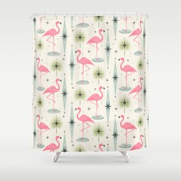 Atomic Flamingo Oasis - Larger Scale ©studioxtine Shower Curtain
