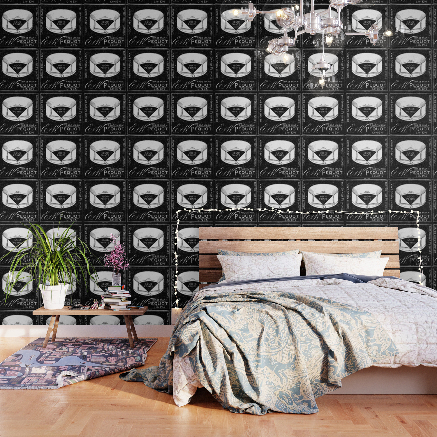 Black And White Vintage Shirt Collar Retro Laundry Room Wallpaper
