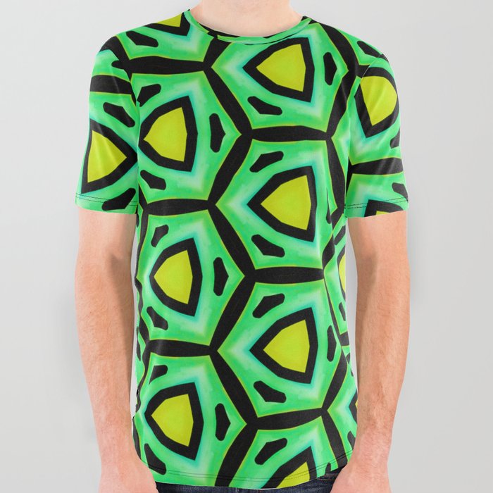 Spring brilliance. Modern, abstract, geometric pattern in bright green, light green, turquoise, yellow, black All Over Graphic Tee