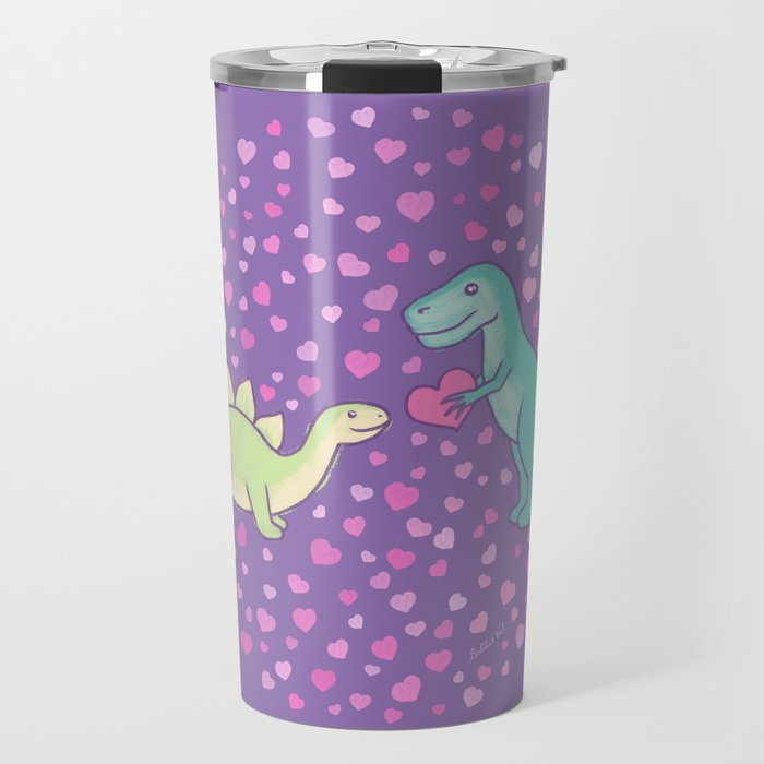 Cute Dinosaurs in Love, Purple Travel Mug