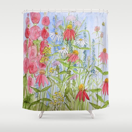 Curtains Ideas botanical shower curtain : Watercolor Garden Flowers Summer Botanical Illustration Shower ...