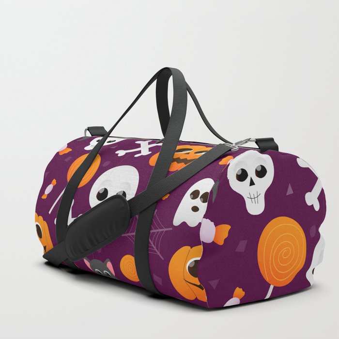 Halloween Cute Seamless Pattern with Pumpkins, Ghosts, Bats, Skulls and Sweets Duffle Bag