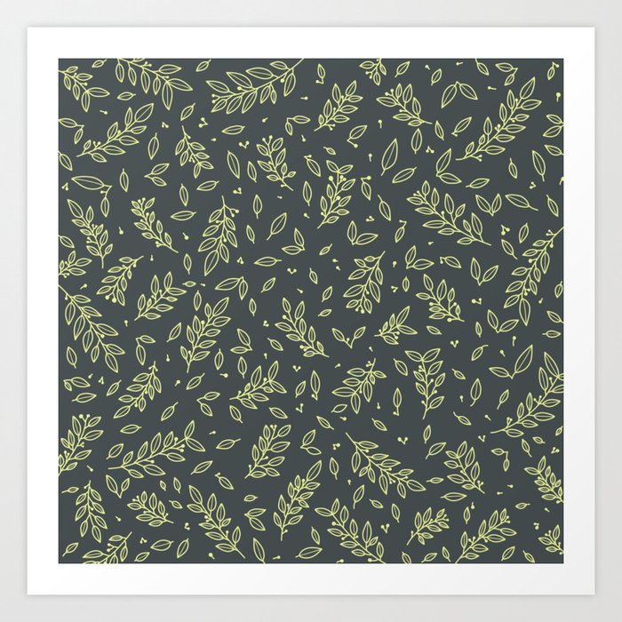 Botanical Pattern Collection Charcoal Color Art Print by Rosie Society6