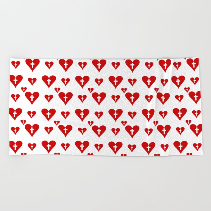 heart and cross 1 - red Beach Towel