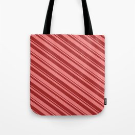 [ Thumbnail: Light Coral & Brown Colored Lined/Striped Pattern Tote Bag ]