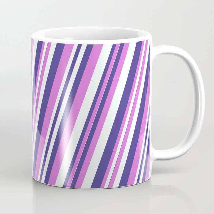 Dark Slate Blue, Orchid, and Mint Cream Colored Pattern of Stripes Coffee Mug