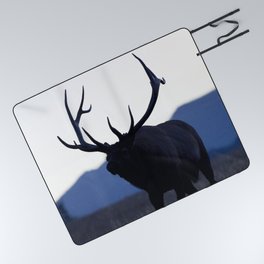 Watercolor Elk Bull 52, Estes Park, Colorado, Walk Slowly Backwards Picnic Blanket