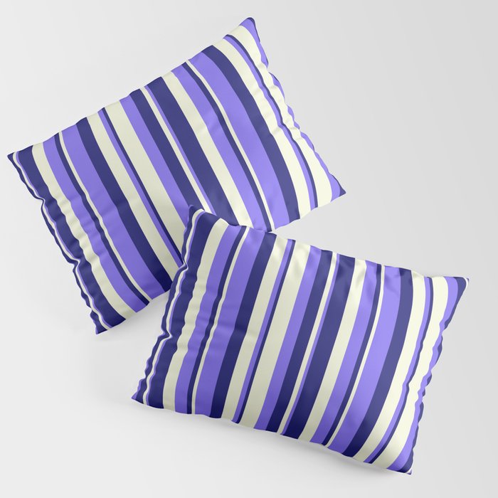 Beige, Medium Slate Blue & Midnight Blue Colored Lined Pattern Pillow Sham