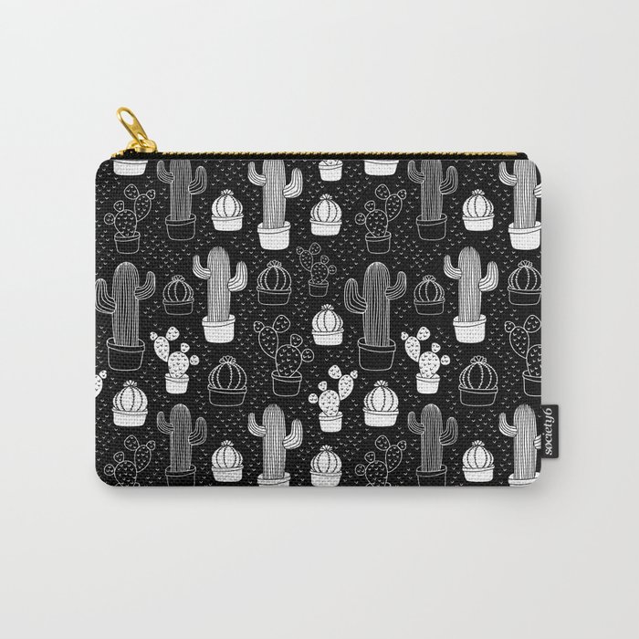Black & White Cactus Doodle Pattern Carry-All Pouch