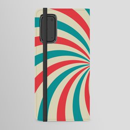 Retro background with curved, rays or stripes in the center. Rotating, spiral stripes. Sunburst or sun burst retro background. Turquoise and red colors. Vintage illustration Android Wallet Case