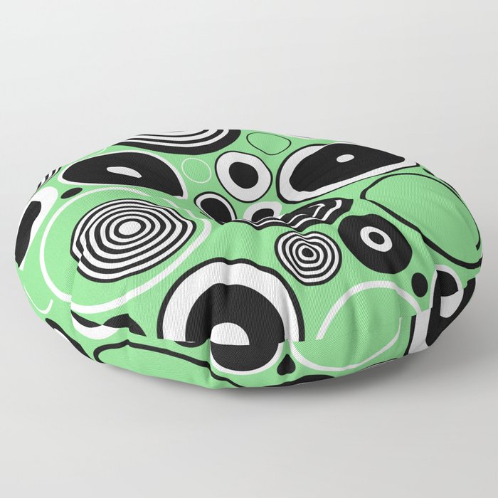 Geometric Black And White Rings On Pastel Green Floor Pillow