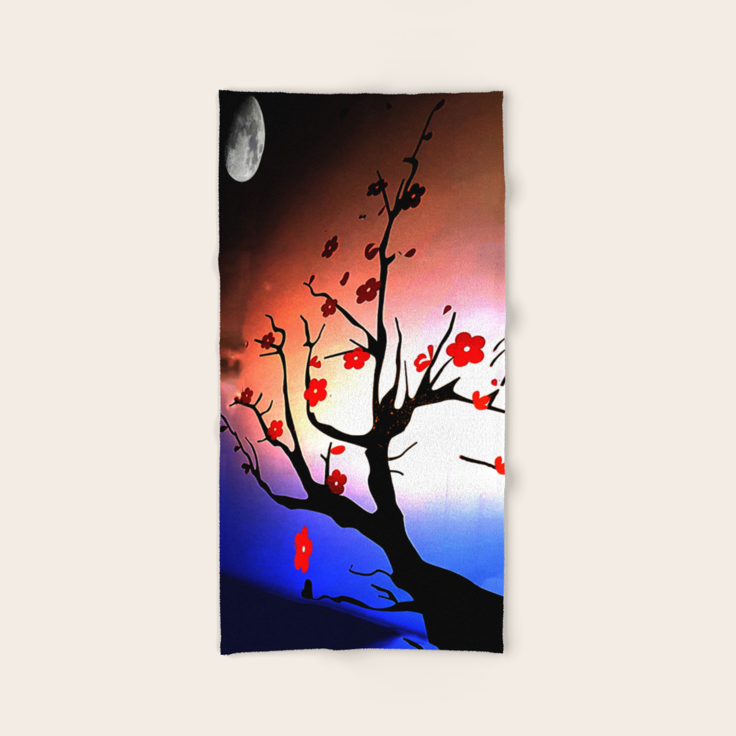 Japanese Maple Under Night Sky With Moon Hand Bath Towel By