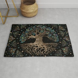 Tree of life -Yggdrasil Golden and Marble ornament Area & Throw Rug