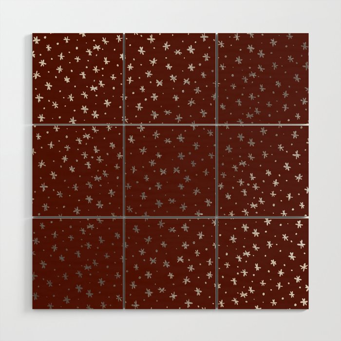 Snowflakes and dots - red and silver Wood Wall Art