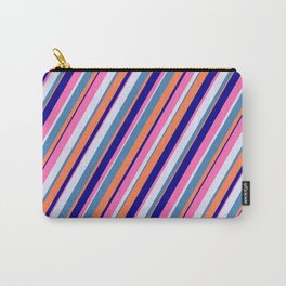[ Thumbnail: Colorful Lavender, Blue, Coral, Dark Blue, and Hot Pink Colored Lines/Stripes Pattern Carry-All Pouch ]