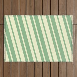 [ Thumbnail: Dark Sea Green and Light Yellow Colored Striped/Lined Pattern Outdoor Rug ]