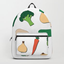 Simple Vegies Backpack | Carrot, Broccoli, Onion, Potato, Eggplant, Healthy, Cabbage, Pattern, Food, Mushroom 