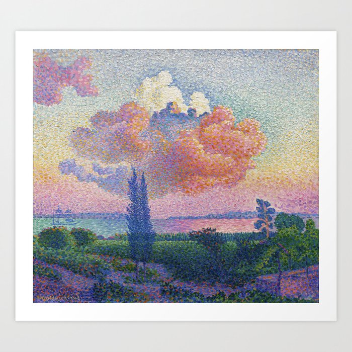 The Pink Cloud pointillism coastal bay nautical seascape painting by Henri-Edmond Cross Art Print