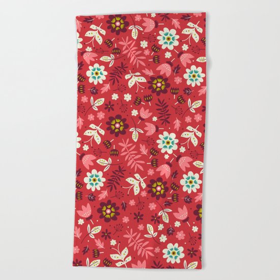 Fresh Blossoms (Reds) Beach Towel