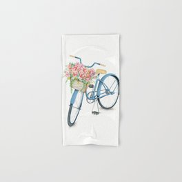 Blue Bicycle with Flowers in Basket Hand & Bath Towel