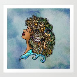 Afro latin woman with music band Art Print