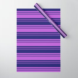[ Thumbnail: Midnight Blue & Orchid Colored Lined/Striped Pattern Wrapping Paper ]