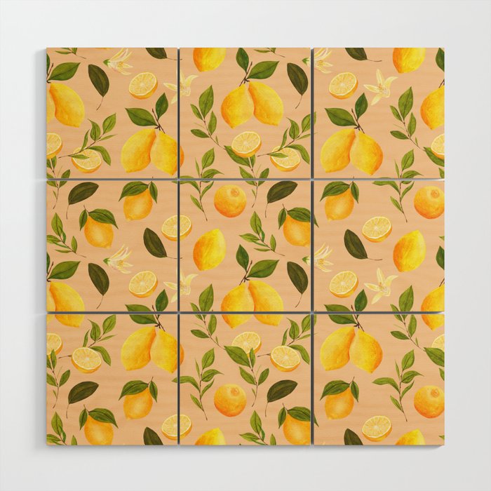 Lemon and Leaves Hand Painted Print Wood Wall Art