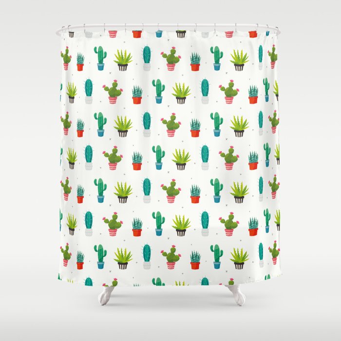 Colorful cactus succulent plant flower nature pattern Shower Curtain