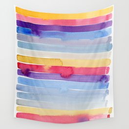 Watercolor Rainbow Stripes Wall Tapestry