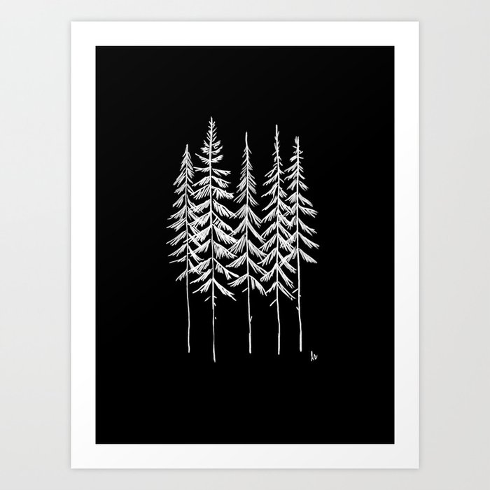 Five Trees (Black and White) Art Print