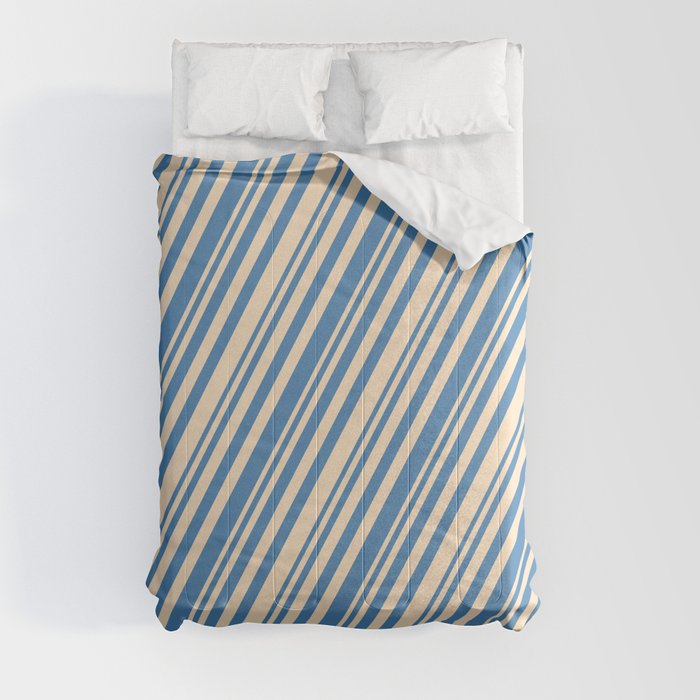 Bisque & Blue Colored Stripes/Lines Pattern Comforter