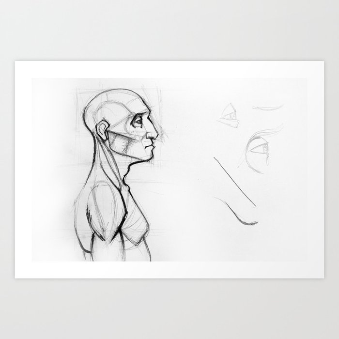 Outline Drawing Sketch Of Side Profile Of A Human Male Head And Torso Anatomy Illustration Kunstdrucke Von Oanaunciuleanu Society6