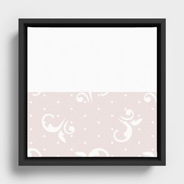 White Floral Curls Lace Horizontal Split on Pastel Pink Framed Canvas