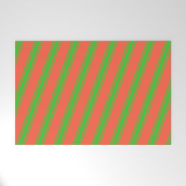 [ Thumbnail: Red and Lime Green Colored Striped Pattern Welcome Mat ]