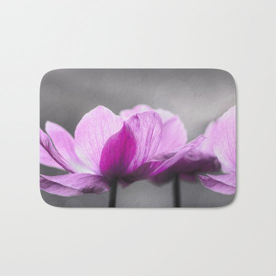 pink Anemone flowers on grey Bath Mat